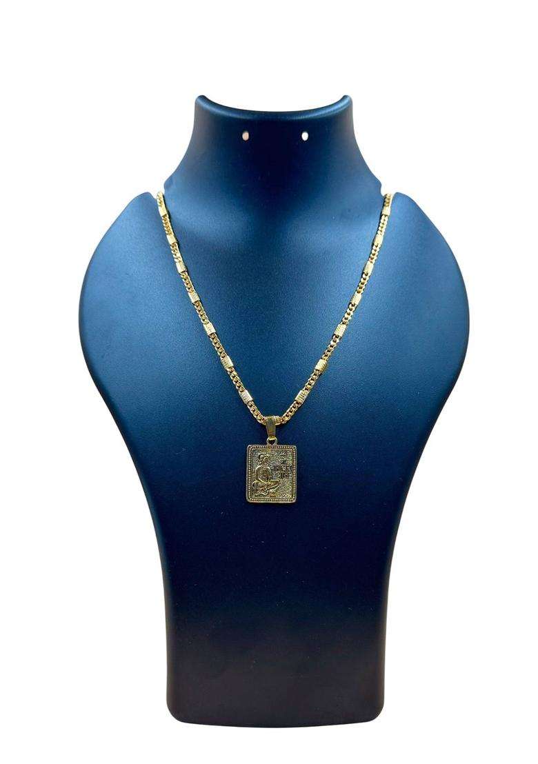Gold-Plated Square Shaped God Pendants with Chains for Men & Women | Traditional Temple Jewellery for Wedding & Festive Wear | Festive Gift - Indya