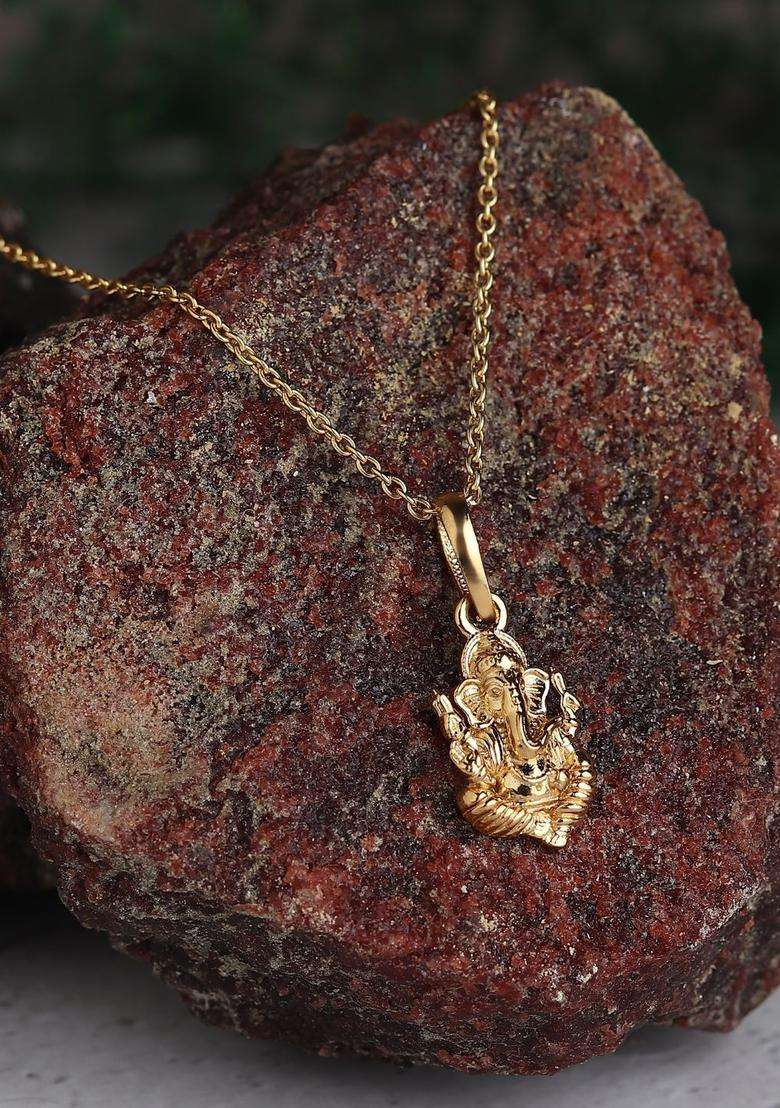925 Sterling Silver 22kt Gold-Plated Ganesha Pendant for Men & Women | Traditional Temple Jewellery for Wedding & Festive Wear | Festive Gift - Indya