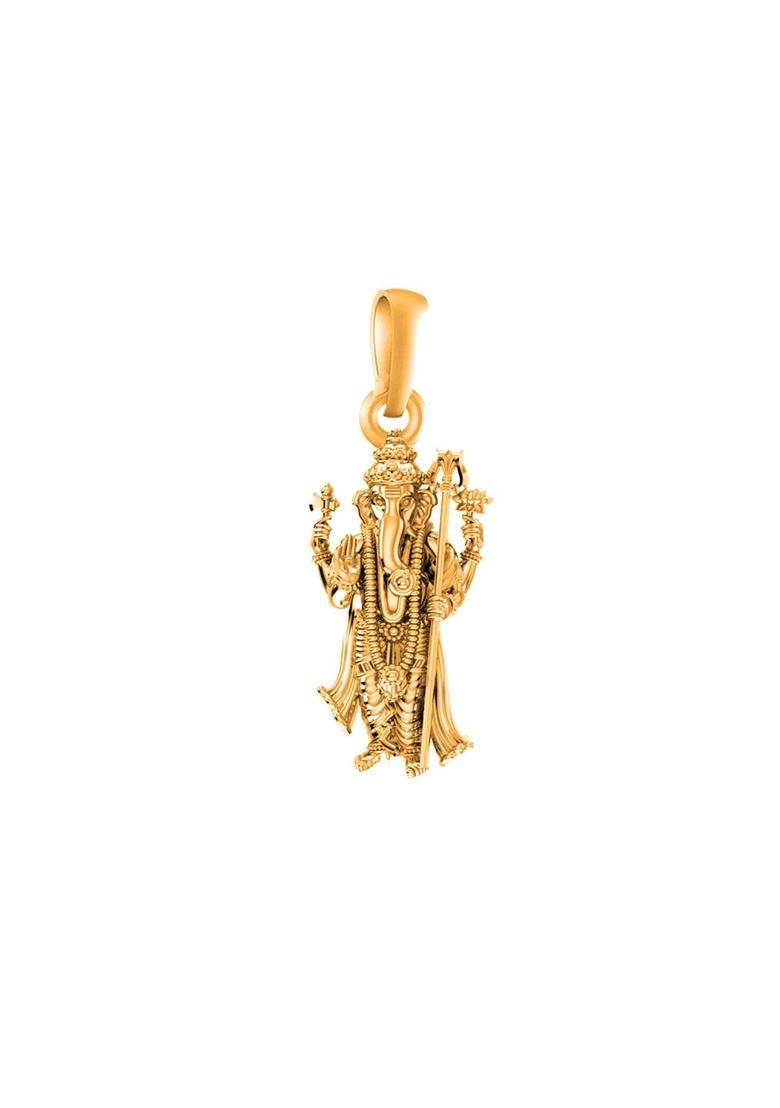 925 Sterling Silver 22kt Gold-Plated Ganesha Pendant for Men & Women | Traditional Temple Jewellery for Wedding & Festive Wear | Festive Gift - Indya