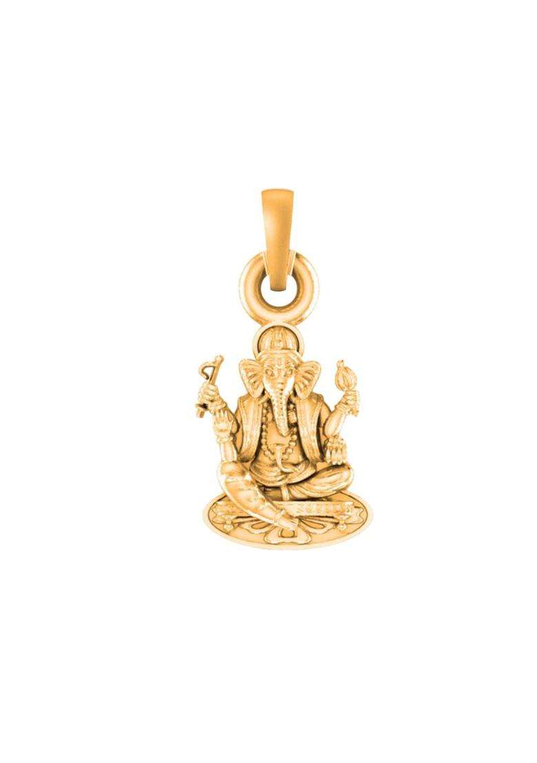 925 Sterling Silver 22kt Gold-Plated Ganesha Pendant for Men & Women | Traditional Temple Jewellery for Wedding & Festive Wear | Festive Gift - Indya
