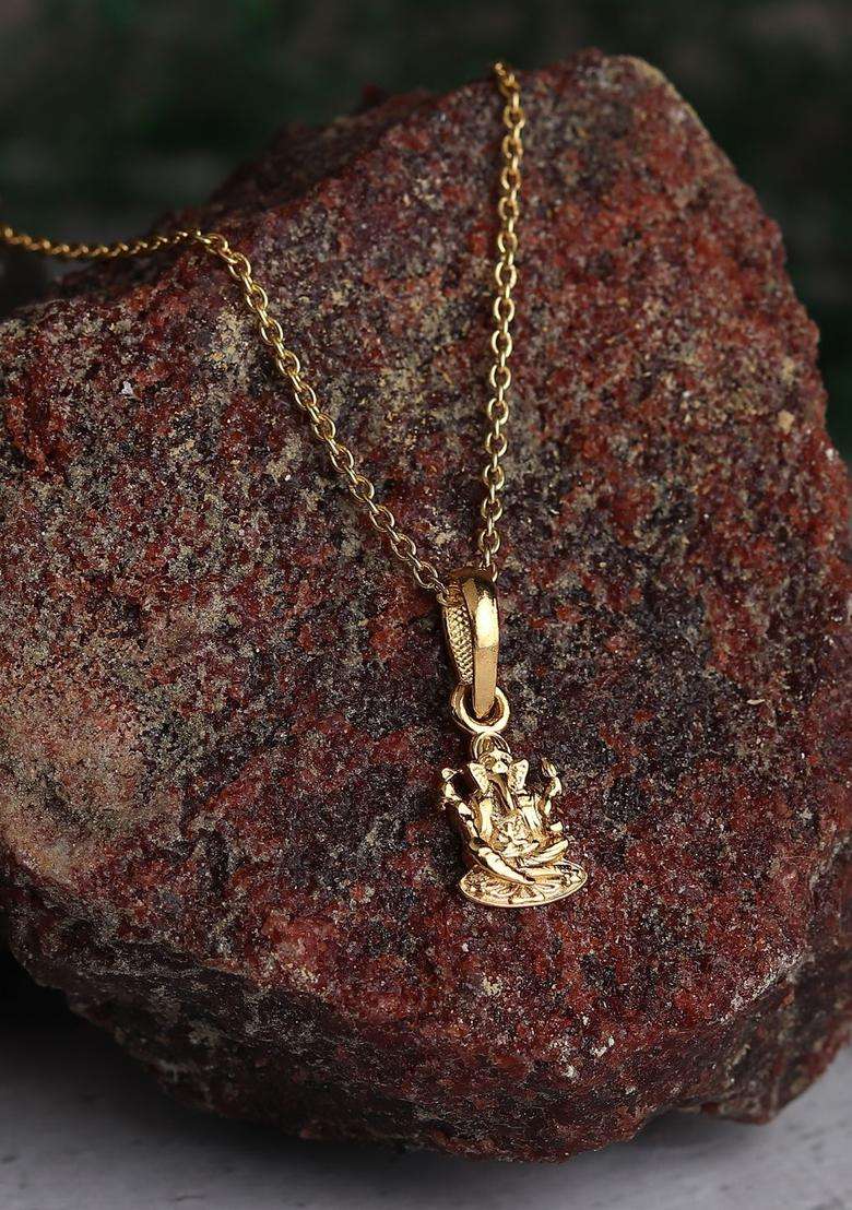 925 Sterling Silver 22kt Gold-Plated Ganesha Pendant for Men & Women | Traditional Temple Jewellery for Wedding & Festive Wear | Festive Gift - Indya