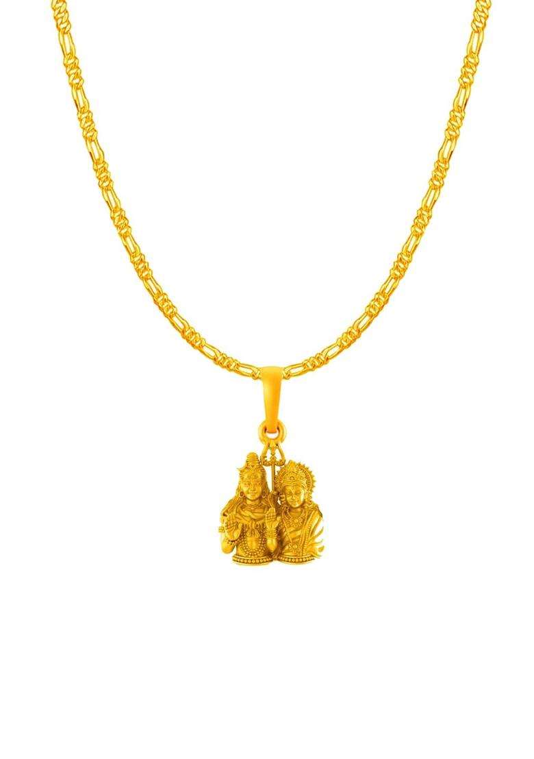 92.5 Sterling Silver 22KT Gold-Plated Contemporary Pendant with Chain for Men | Traditional Temple Jewellery for Wedding & Festive Wear | Gift for Him - Indya
