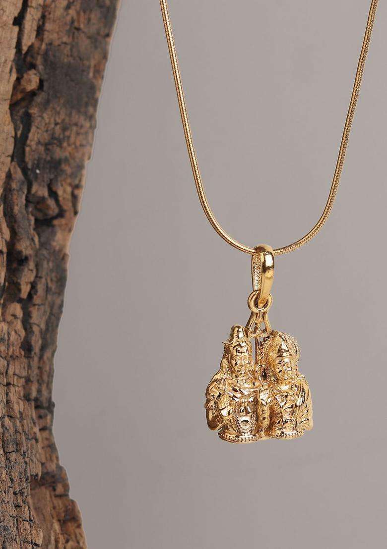 92.5 Sterling Silver 22KT Gold-Plated Contemporary Pendant with Chain for Men | Traditional Temple Jewellery for Wedding & Festive Wear | Gift for Him - Indya