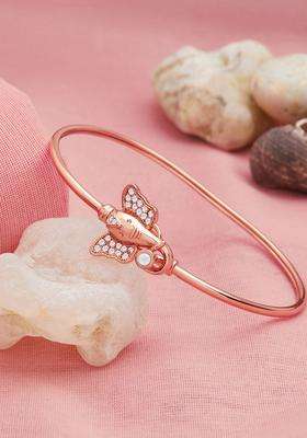 Rose Gold & White Brass Rose Gold-Plated Temple Kada Bracelet with CZ Stone for Women | Stylish Party & Everyday Wear | Gift for Her