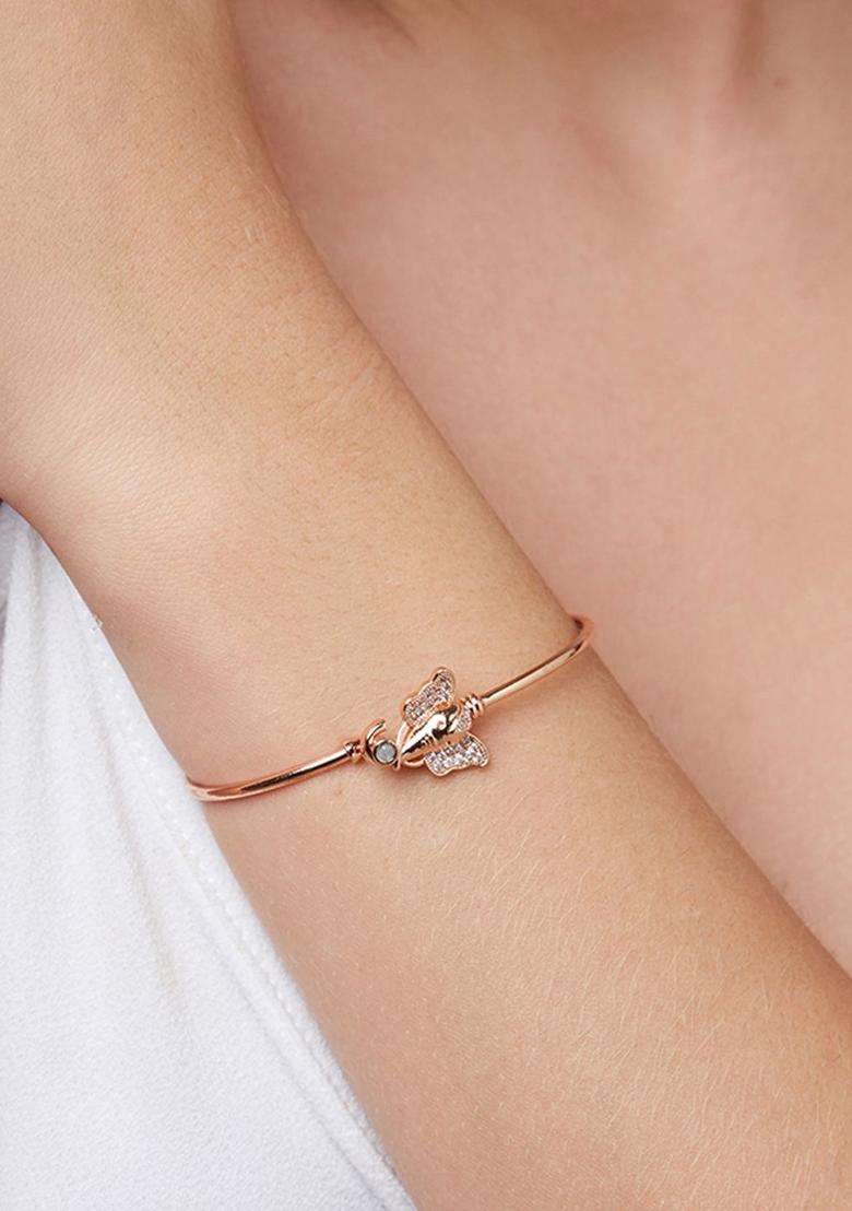Rose Gold & White Brass Rose Gold-Plated Temple Kada Bracelet with CZ Stone for Women | Stylish Party & Everyday Wear | Gift for Her - Indya