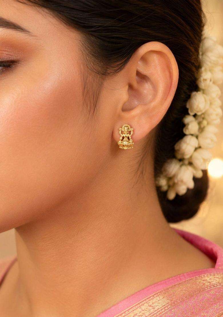 Gold-Plated Circular Lakshmi Temple Studs Earrings for Women | Traditional Temple Jewellery for Wedding & Festive Wear | Gift for Her - Indya