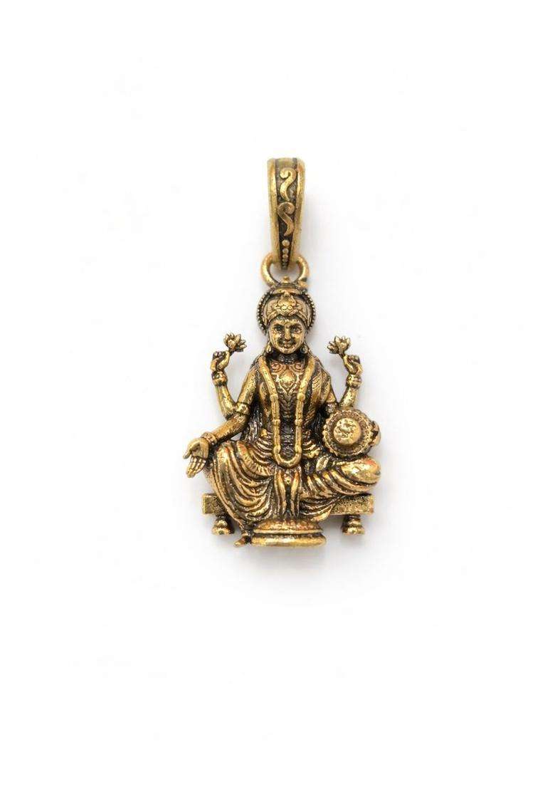 Gold-Plated Antique Temple Lakshmi Ji Pendant for Men & Women | Traditional Temple Jewellery for Wedding & Festive Wear | Festive Gift - Indya