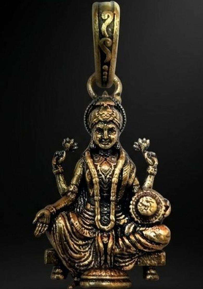 Gold-Plated Antique Temple Lakshmi Ji Pendant for Men & Women | Traditional Temple Jewellery for Wedding & Festive Wear | Festive Gift - Indya