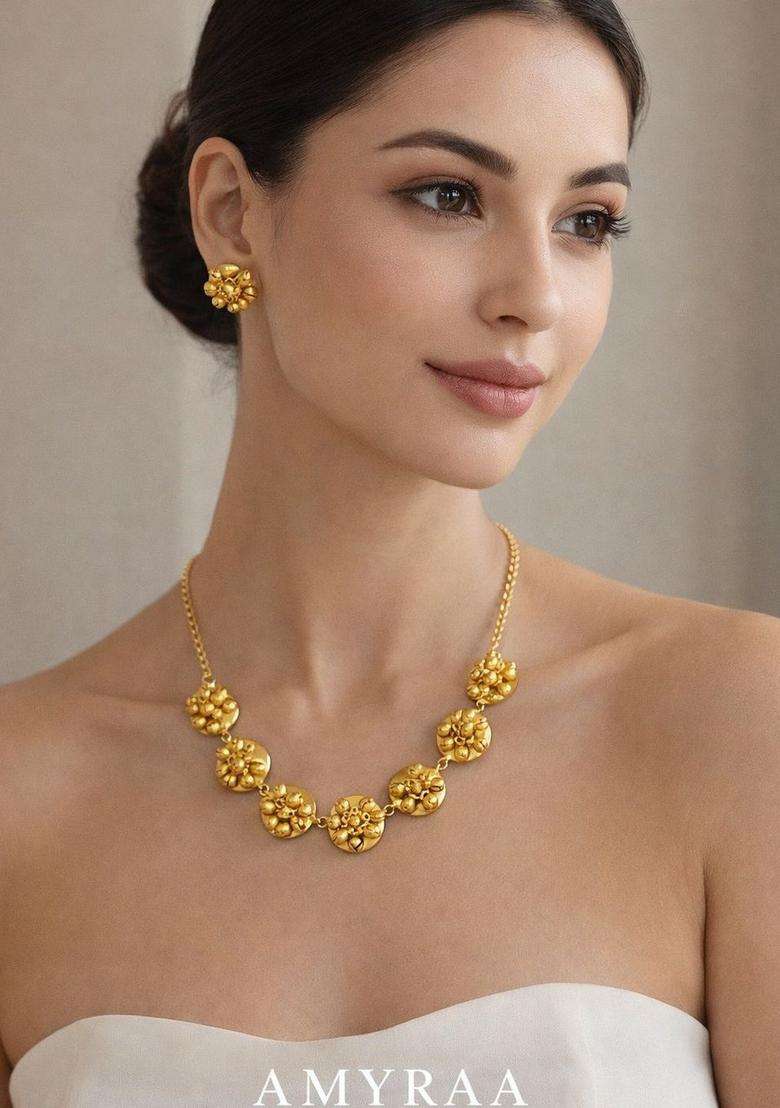 Brass Gold-Plated Necklace for Women | Traditional Temple Jewellery for Wedding & Festive Wear | Gift for Her - Indya