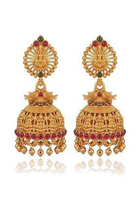Gold-Plated Geometric Jhumkas Earrings with Kundan for Women | Traditional Temple Jewellery for Wedding & Festive Wear | Gift for Her