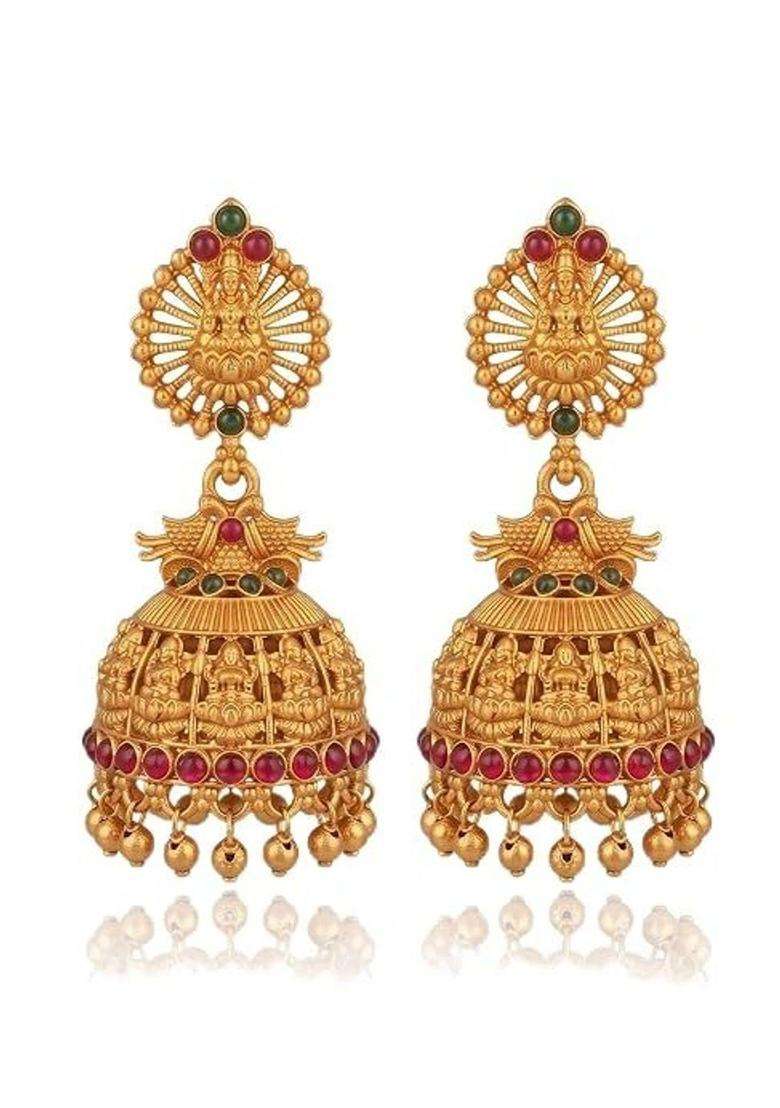 Gold-Plated Geometric Jhumkas Earrings with Kundan for Women | Traditional Temple Jewellery for Wedding & Festive Wear | Gift for Her - Indya