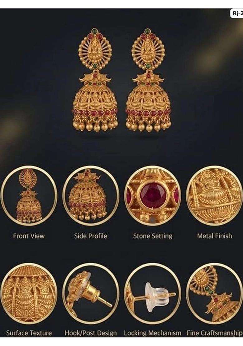 Gold-Plated Geometric Jhumkas Earrings with Kundan for Women | Traditional Temple Jewellery for Wedding & Festive Wear | Gift for Her - Indya
