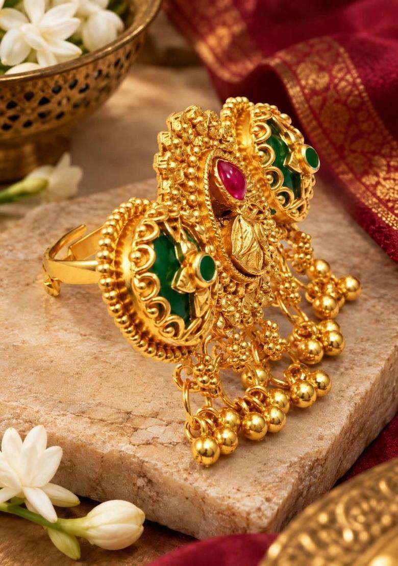 Gold-Plated Temple Cubic Zirconia Finger Ring for Women | Traditional Temple Jewellery for Wedding & Festive Wear | Gift for Her - Indya