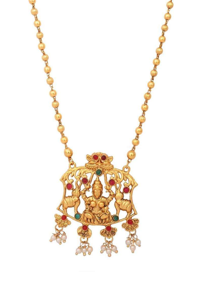 Gold-Plated Stone Studded & Pearls Beaded Necklace with Earrings for Women | Traditional Temple Jewellery for Wedding & Festive Wear | Gift for Her - Indya
