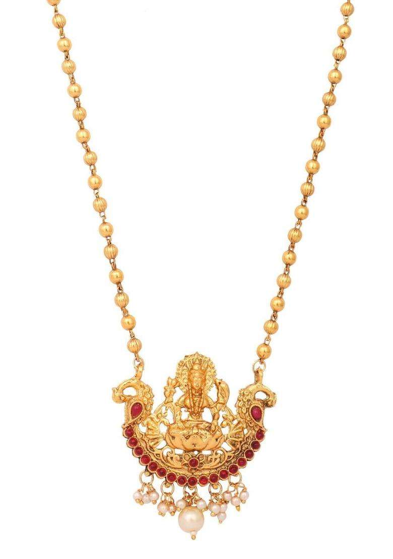 Gold-Plated Stone Studded & Pearls Beaded Necklace with Earrings for Women | Traditional Temple Jewellery for Wedding & Festive Wear | Gift for Her - Indya