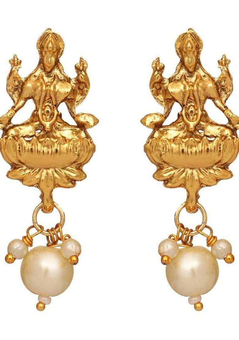 Gold-Plated Stone Studded & Pearls Beaded Necklace with Earrings for Women | Traditional Temple Jewellery for Wedding & Festive Wear | Gift for Her - Indya