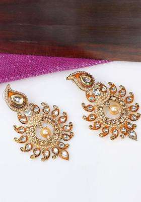 Gold-Plated Brown Contemporary Drop Earrings with CZ Stone for Women | Traditional Temple Jewellery for Wedding & Festive Wear | Gift for Her