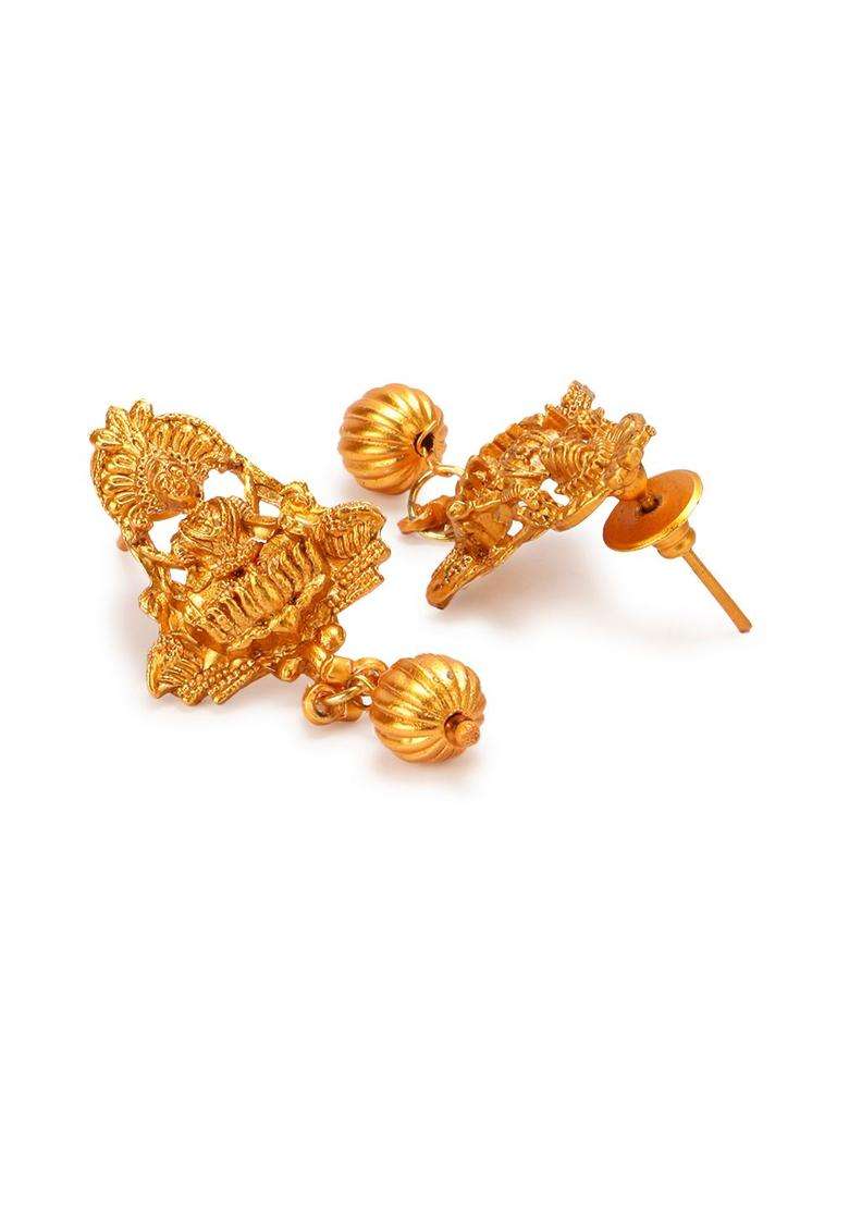 Gold-Plated Red Stone Studded Jewellery Set for Women | Traditional Temple Jewellery for Wedding & Festive Wear | Gift for Her - Indya