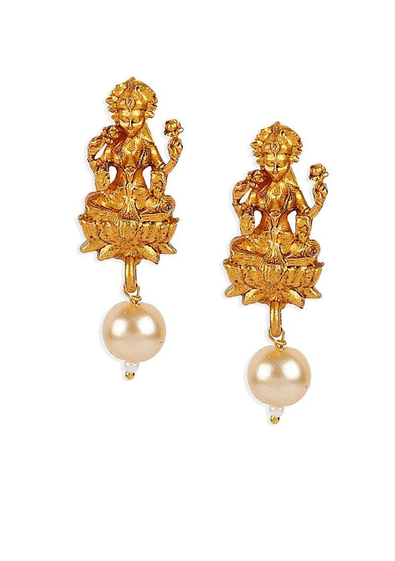 Gold-Plated & Black Antique Matte Goddess Laxmi Temple Jewellery Set with Pearl for Women | Traditional Temple Jewellery for Wedding & Festive Wear | Gift for Her - Indya