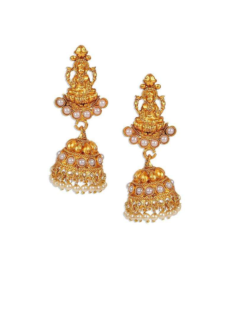 Gold-Plated & White Antique Matte Goddess Laxmi Temple Jewellery Set for Women | Traditional Temple Jewellery for Wedding & Festive Wear | Gift for Her - Indya