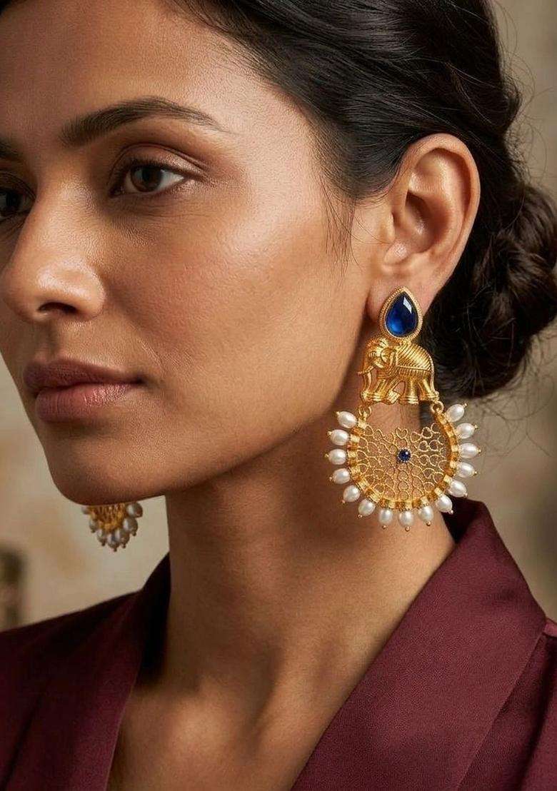 Gold-Plated Circular Jhumkas Earrings for Women | Traditional Temple Jewellery for Wedding & Festive Wear | Gift for Her - Indya