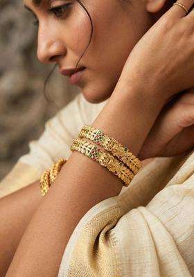 Gold-Plated Temple Stone Studded & Beaded Bangle for Women | Traditional Temple Jewellery for Wedding & Festive Wear | Gift for Her