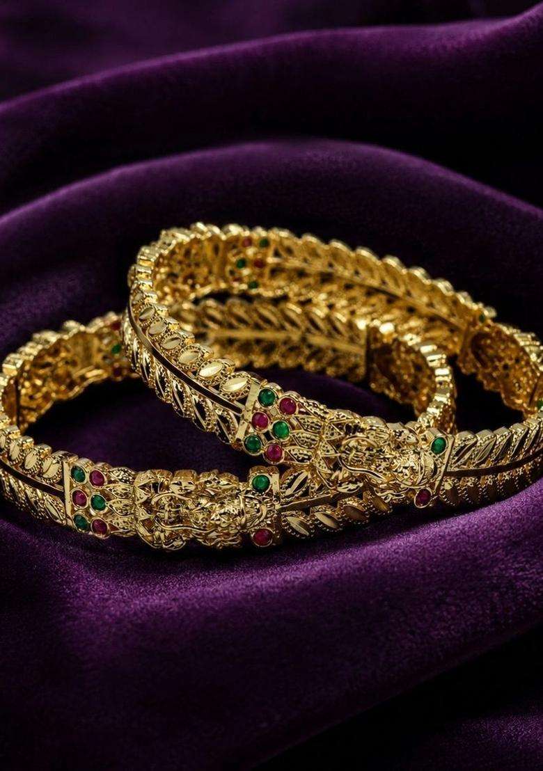 Gold-Plated Temple Stone Studded & Beaded Bangle for Women | Traditional Temple Jewellery for Wedding & Festive Wear | Gift for Her - Indya