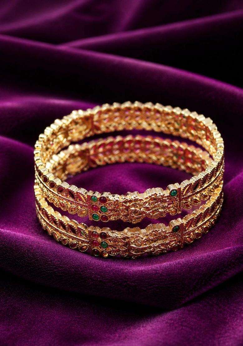Gold-Plated Temple Stone Studded & Beaded Bangle for Women | Traditional Temple Jewellery for Wedding & Festive Wear | Gift for Her - Indya