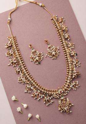 Gold-Plated Temple Stone Studded & Beaded Necklace and Earrings for Women | Traditional Temple Jewellery for Wedding & Festive Wear | Gift for Her