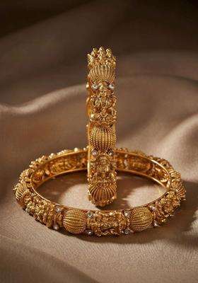 Set of 2 Gold-Plated Temple Stone Studded & Beaded Bangles for Women | Traditional Temple Jewellery for Wedding & Festive Wear | Gift for Her