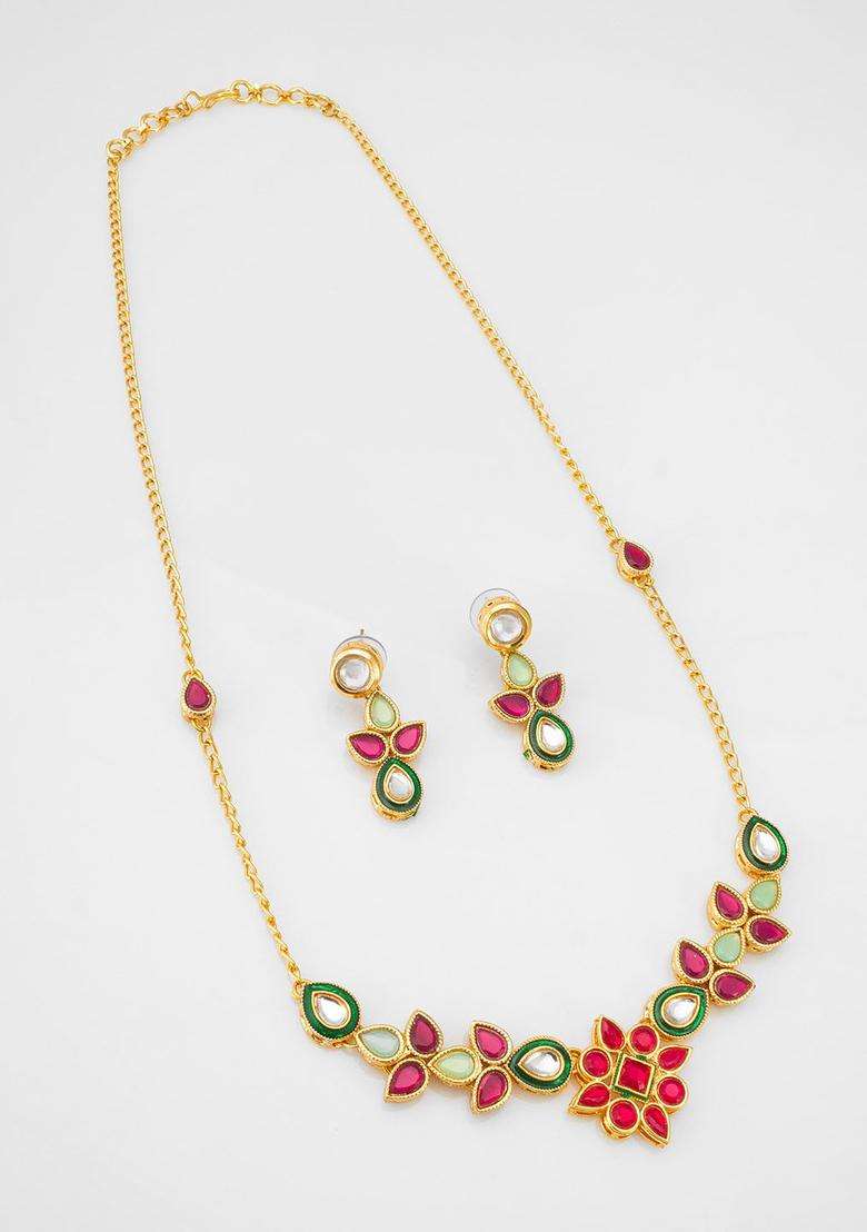 Gold-Plated Kundan-StuddedJewellerySet for Women | Traditional Temple Jewellery for Wedding & Festive Wear | Gift for Her - Indya