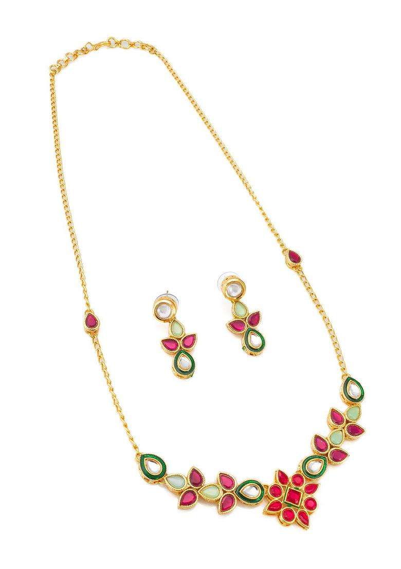 Gold-Plated Kundan-StuddedJewellerySet for Women | Traditional Temple Jewellery for Wedding & Festive Wear | Gift for Her - Indya