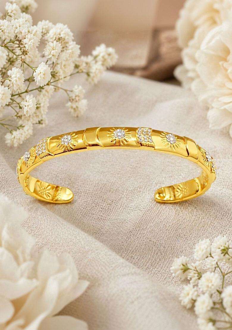 American Diamond Temple Gold-Plated Cuff Bracelet for Women | Stylish Party & Everyday Wear | Gift for Her - Indya