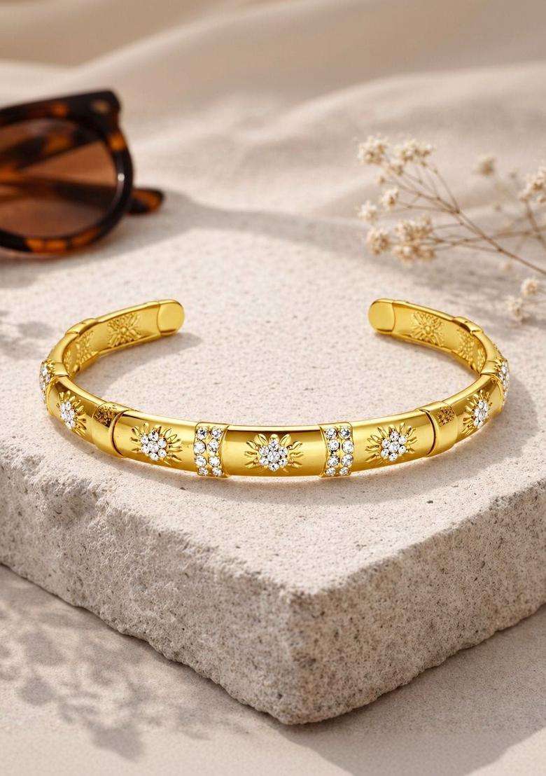 American Diamond Temple Gold-Plated Cuff Bracelet for Women | Stylish Party & Everyday Wear | Gift for Her - Indya