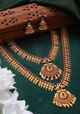 Set of 2 Gold-Plated Stone Studded & Beaded Temple Choker Jewellery Sets for Women | Traditional Temple Jewellery for Wedding & Festive Wear | Gift for Her