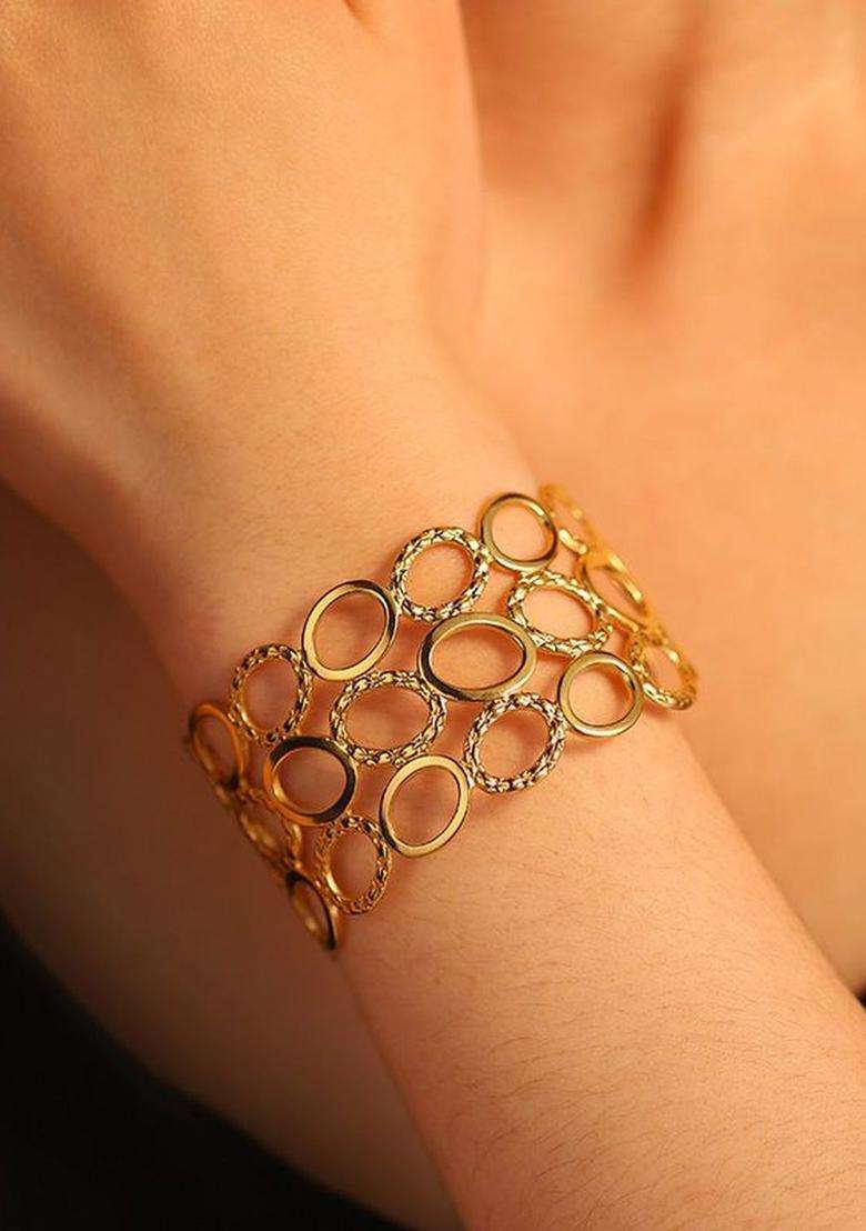American Diamond Temple Gold-Plated Cuff Bracelet for Women | Stylish Party & Everyday Wear | Gift for Her - Indya