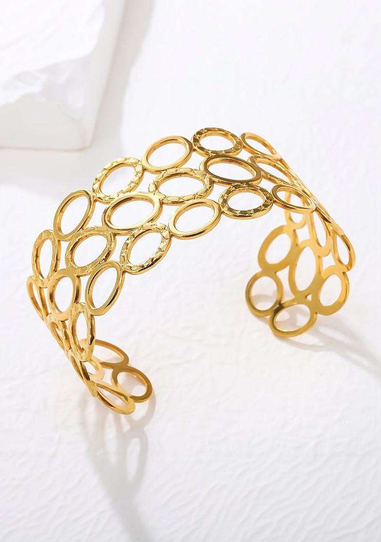 American Diamond Temple Gold-Plated Cuff Bracelet for Women | Stylish Party & Everyday Wear | Gift for Her - Indya
