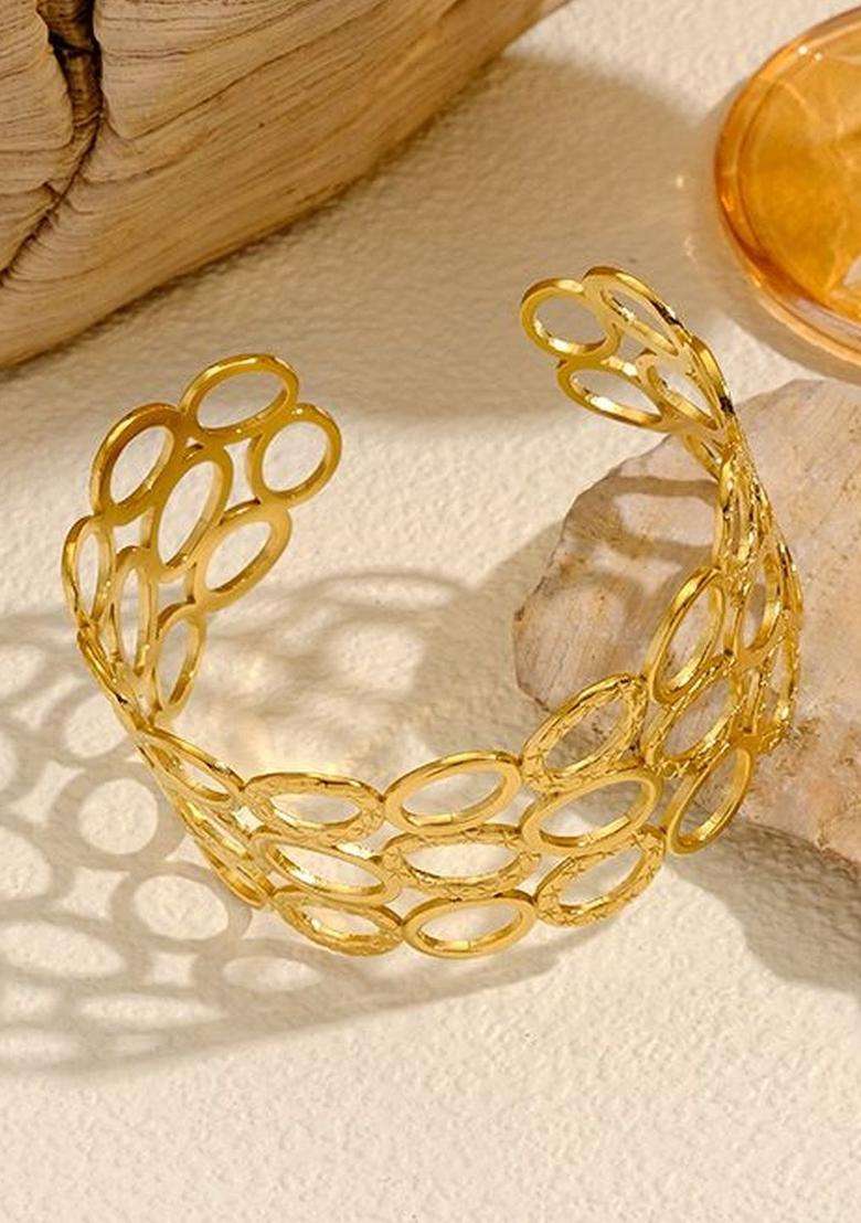 American Diamond Temple Gold-Plated Cuff Bracelet for Women | Stylish Party & Everyday Wear | Gift for Her - Indya