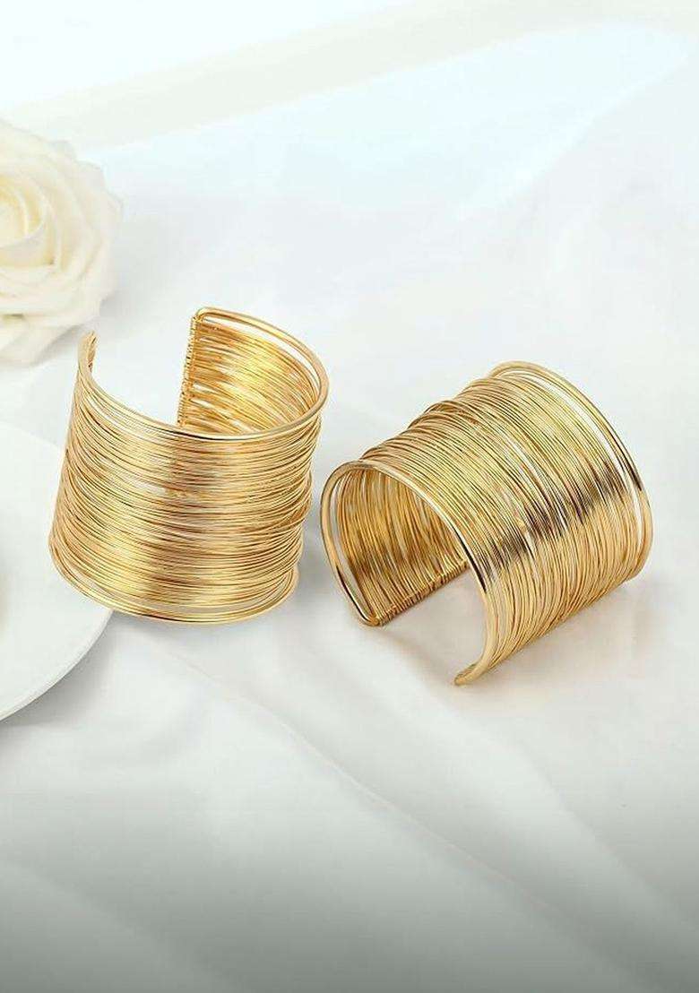 2 Temple Gold-Plated Cuff Bracelet for Women | Stylish Party & Everyday Wear | Gift for Her - Indya