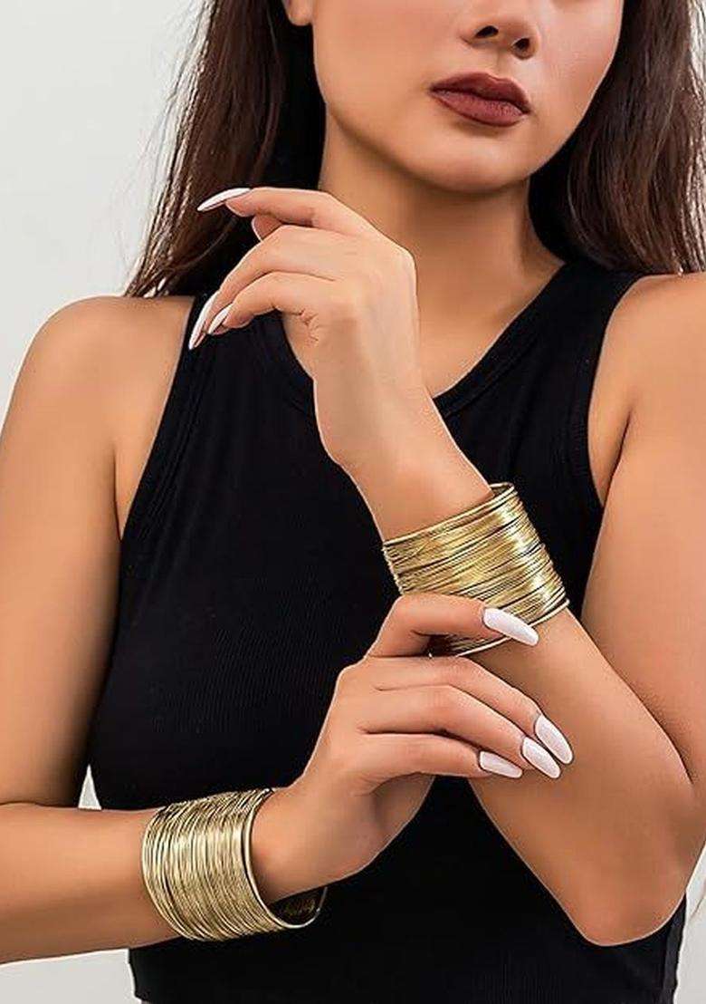 2 Temple Gold-Plated Cuff Bracelet for Women | Stylish Party & Everyday Wear | Gift for Her - Indya