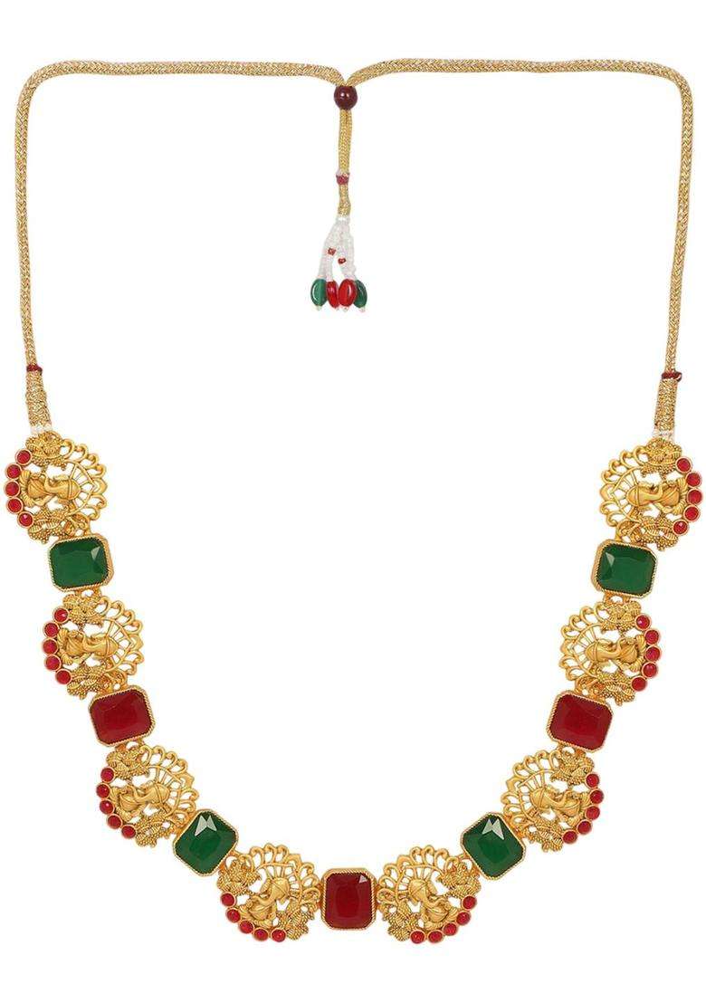 Gold-Plated Kundan-Studded Jewellery Set with Crystal for Women | Traditional Temple Jewellery for Wedding & Festive Wear | Gift for Her - Indya