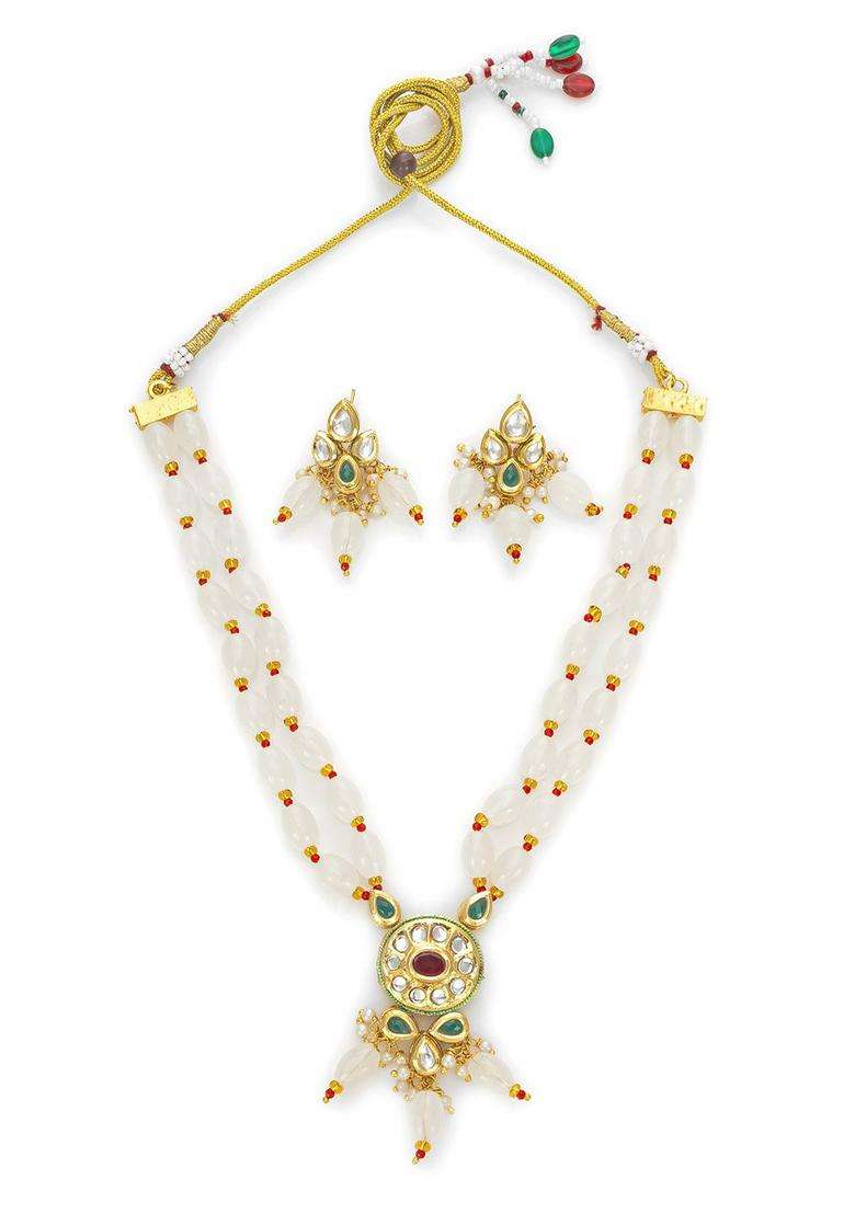 Alloy Gold-Plated Jewellery Set with Kundan for Women | Traditional Temple Jewellery for Wedding & Festive Wear | Gift for Her - Indya