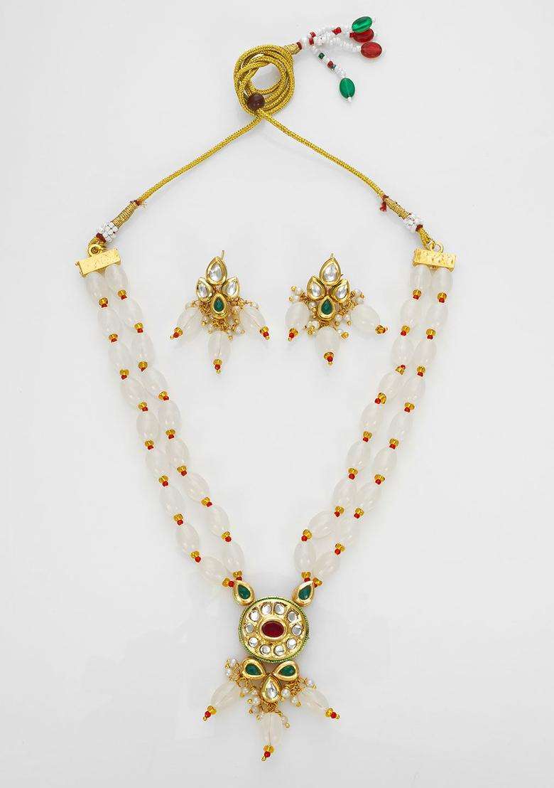 Alloy Gold-Plated Jewellery Set with Kundan for Women | Traditional Temple Jewellery for Wedding & Festive Wear | Gift for Her - Indya
