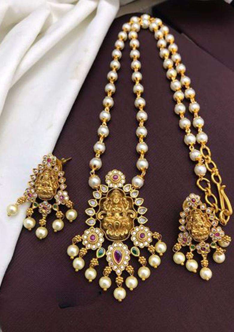 Gold-Plated Kundan-Studded & Beaded Jewellery Set with CZ Stone for Women | Traditional Temple Jewellery for Wedding & Festive Wear | Gift for Her - Indya