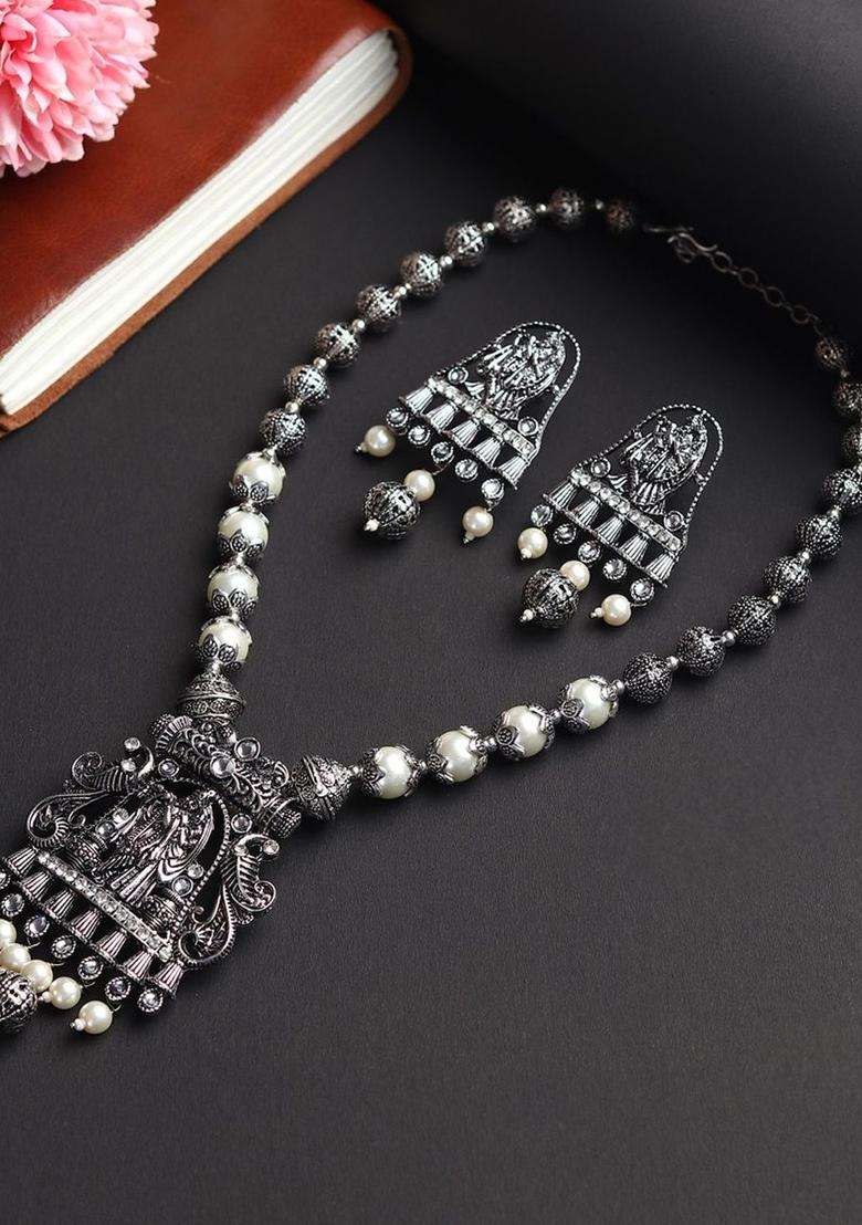 Silver-Plated Sliver-Plated Jewellery Set for Women | Traditional Temple Jewellery for Wedding & Festive Wear | Gift for Her - Indya