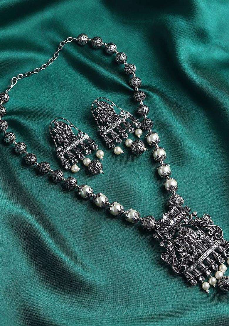 Silver-Plated Sliver-Plated Jewellery Set for Women | Traditional Temple Jewellery for Wedding & Festive Wear | Gift for Her - Indya