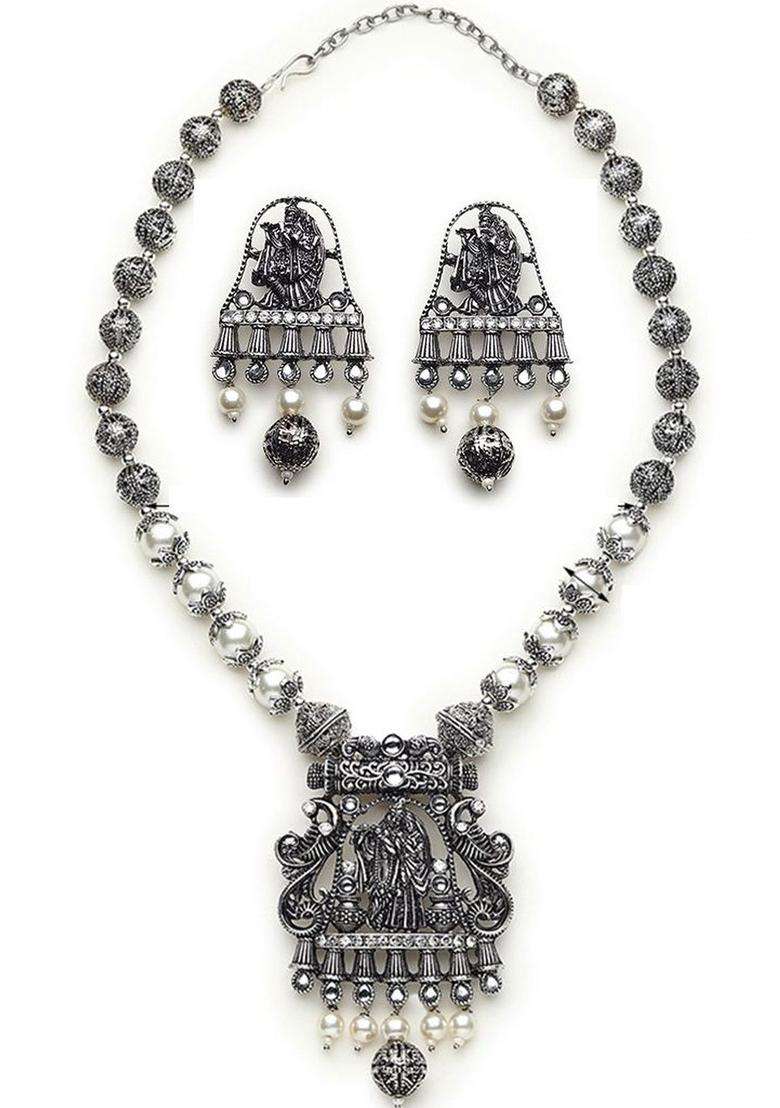Silver-Plated Sliver-Plated Jewellery Set for Women | Traditional Temple Jewellery for Wedding & Festive Wear | Gift for Her - Indya