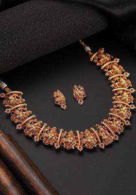 Gold-Plated Artificial Stones Studded Temple Choker Jewellery Set for Women | Traditional Temple Jewellery for Wedding & Festive Wear | Gift for Her