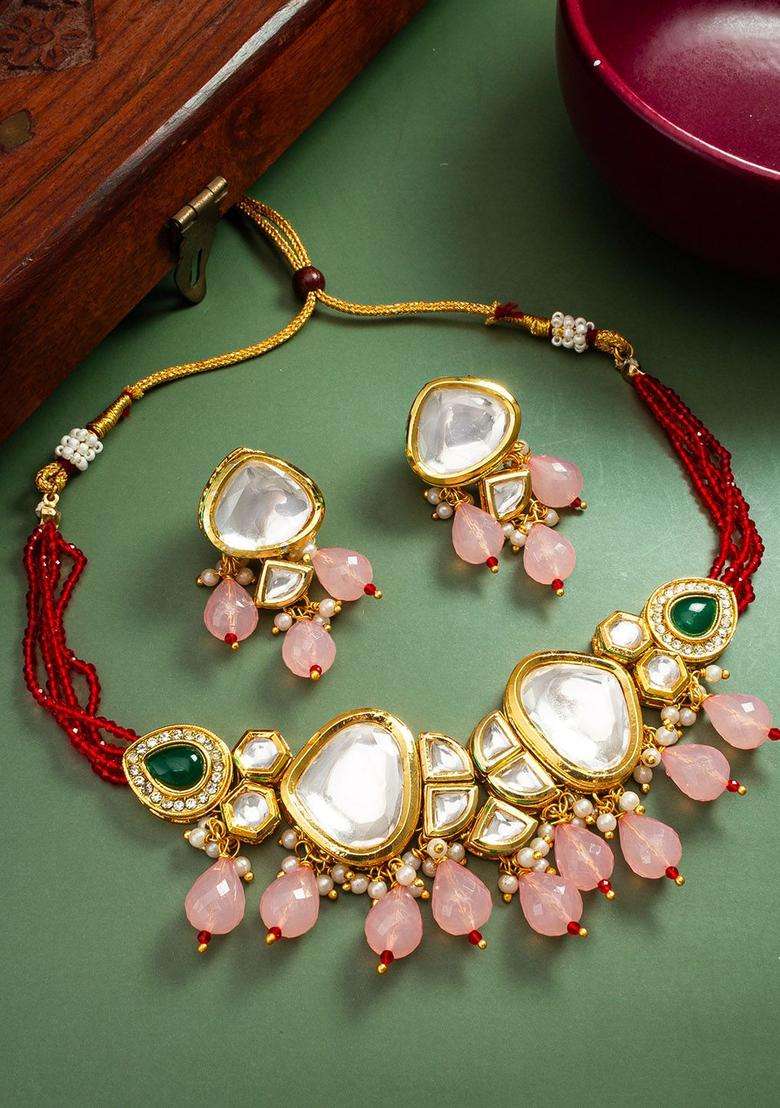 Alloy Gold-Plated Jewellery Set with Kundan for Women | Traditional Temple Jewellery for Wedding & Festive Wear | Gift for Her - Indya