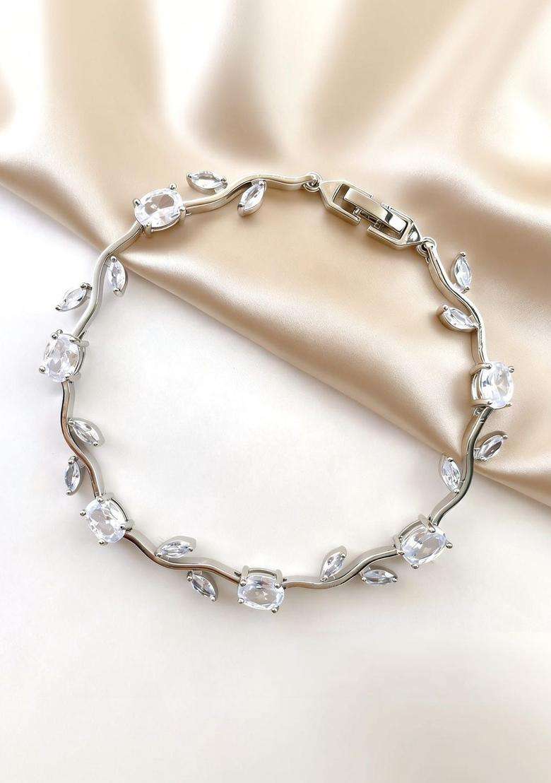 American Diamond Temple Silver-Plated Link Bracelet for Women | Stylish Party & Everyday Wear | Gift for Her - Indya